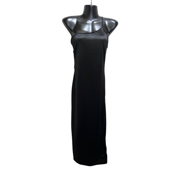 Women's Satiny One Shoulder Split Thigh Dress XL Midi Black Whimsygoth Coquette - Picture 1 of 10